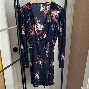 GF Collection Floral Wrap Dress - Navy and Rust colored
